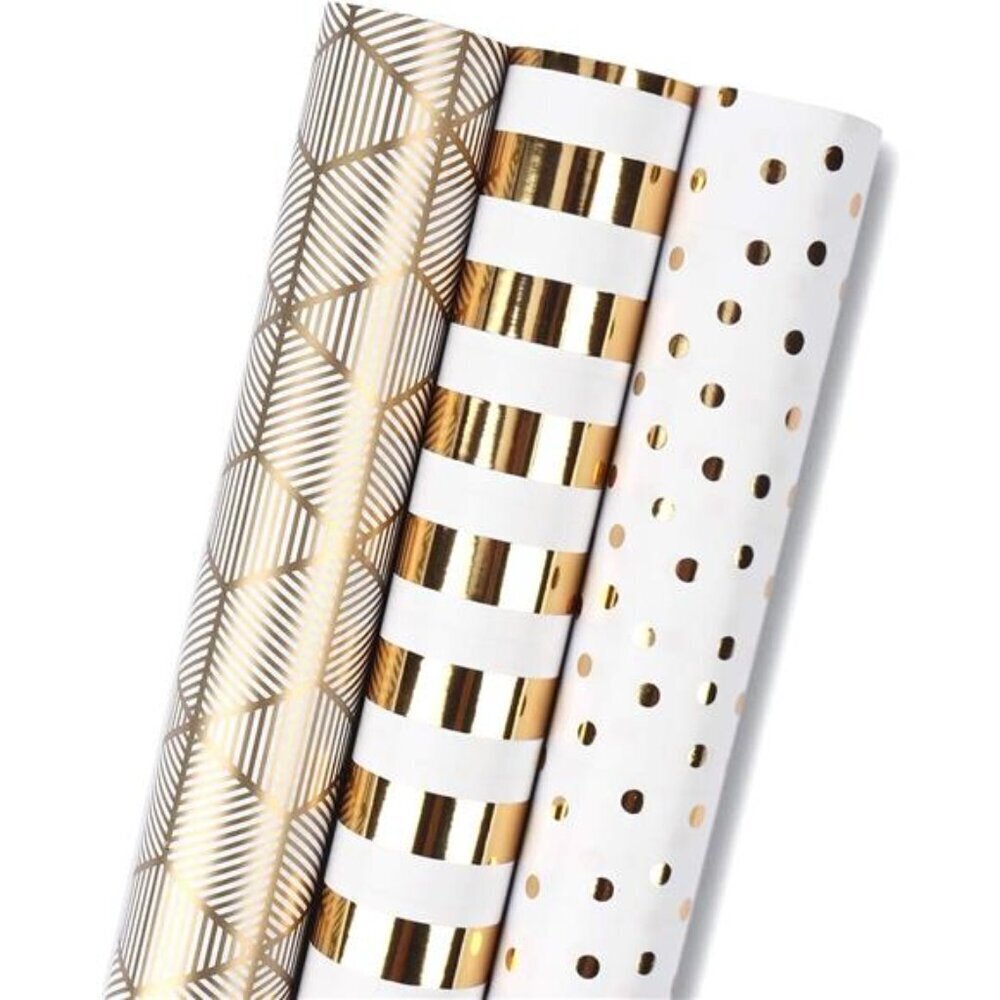Mini Wrapping Paper Roll 17x120 White Gold Foil